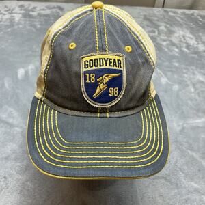 Vintage Goodyear Baseball‎ Cap Hat Blue Beige Snapback Crest Patch H3 Headwear